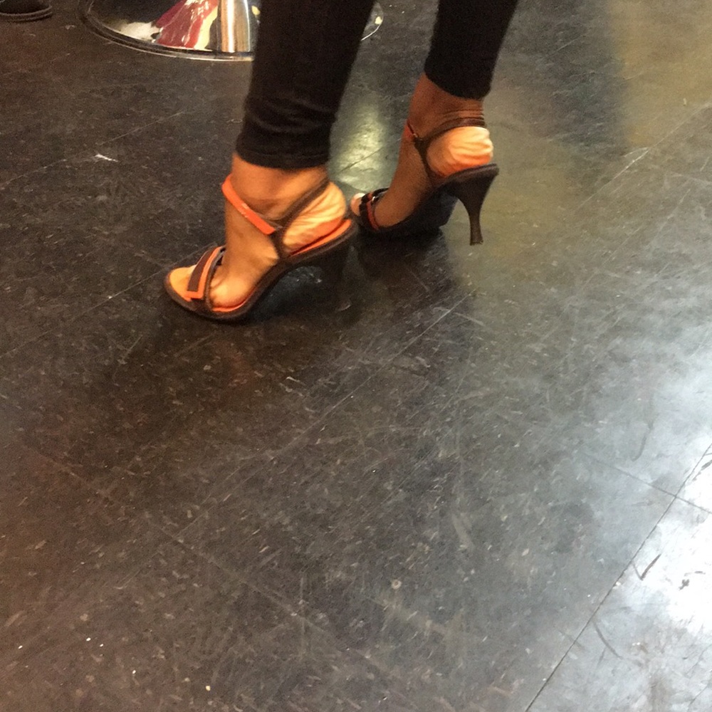 Brown and orange shoes
